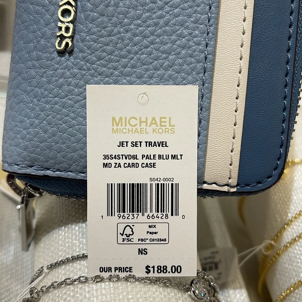 Michael Kors Jet Set Travel Medium Zip Around Color-Block Wallet Pale Blue Mul